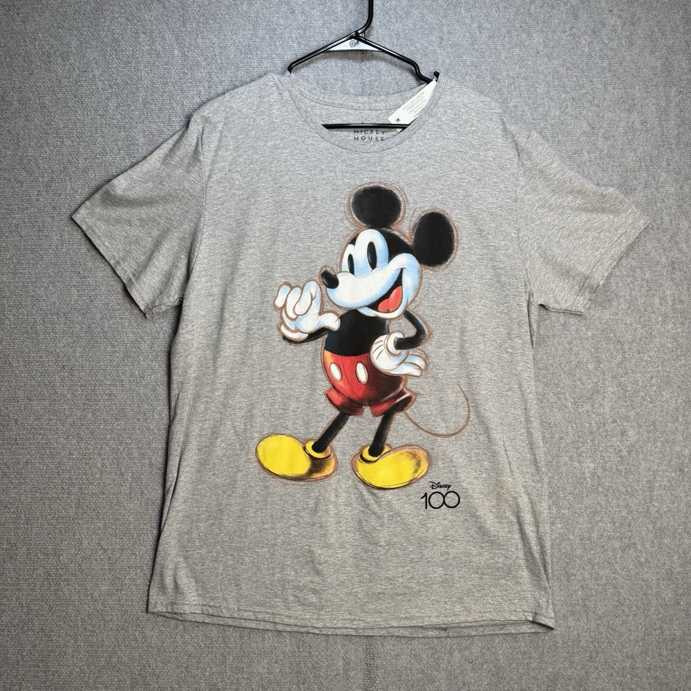 Disney Shirt Mens Size Large Crew Neck Gray Heather  NWT 100 Retro Mickey Mouse